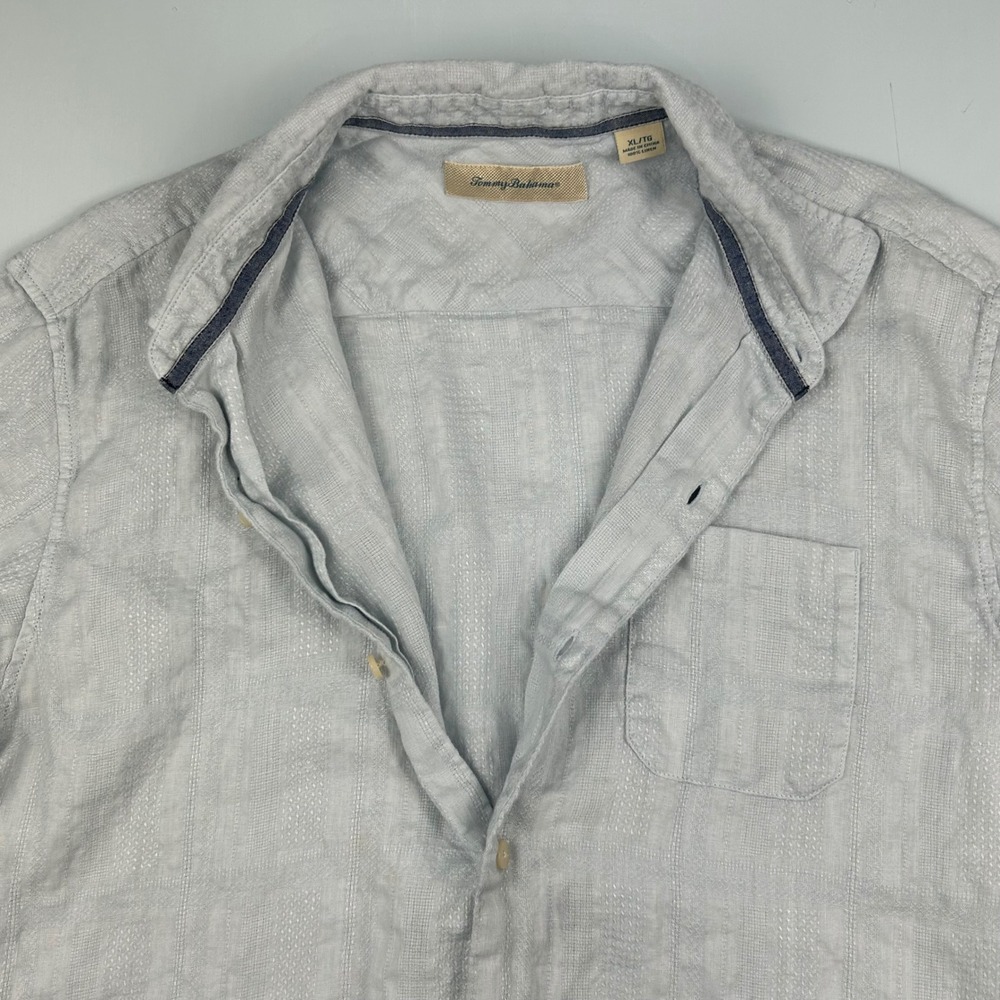 Tommy Bahama Mens XL Light Blue 100% Linen Short Sleeve Button Up Shirt Textured - Picture 2 of 6